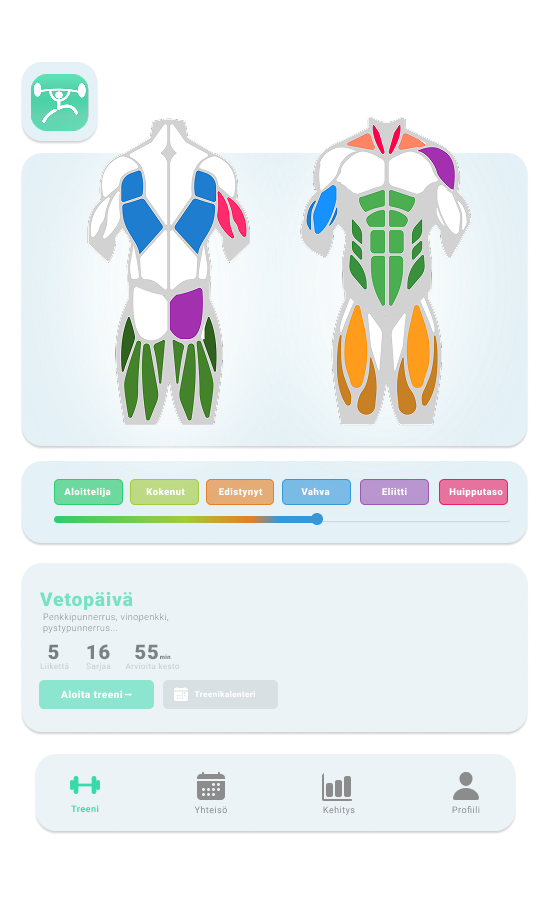 Tsemppi treenisovellus - AI-pohjainen treeniohjelma ja lihaskartta